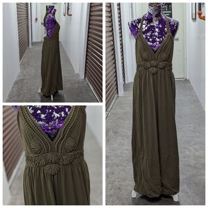 Milly of New York Size Large Olive Green Halter Maxi Dress